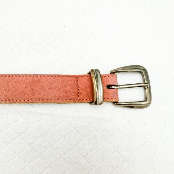 Talbots Rose Pink Tan Leather Belt Silver Buckle Size Medium - Picture 1 of 5
